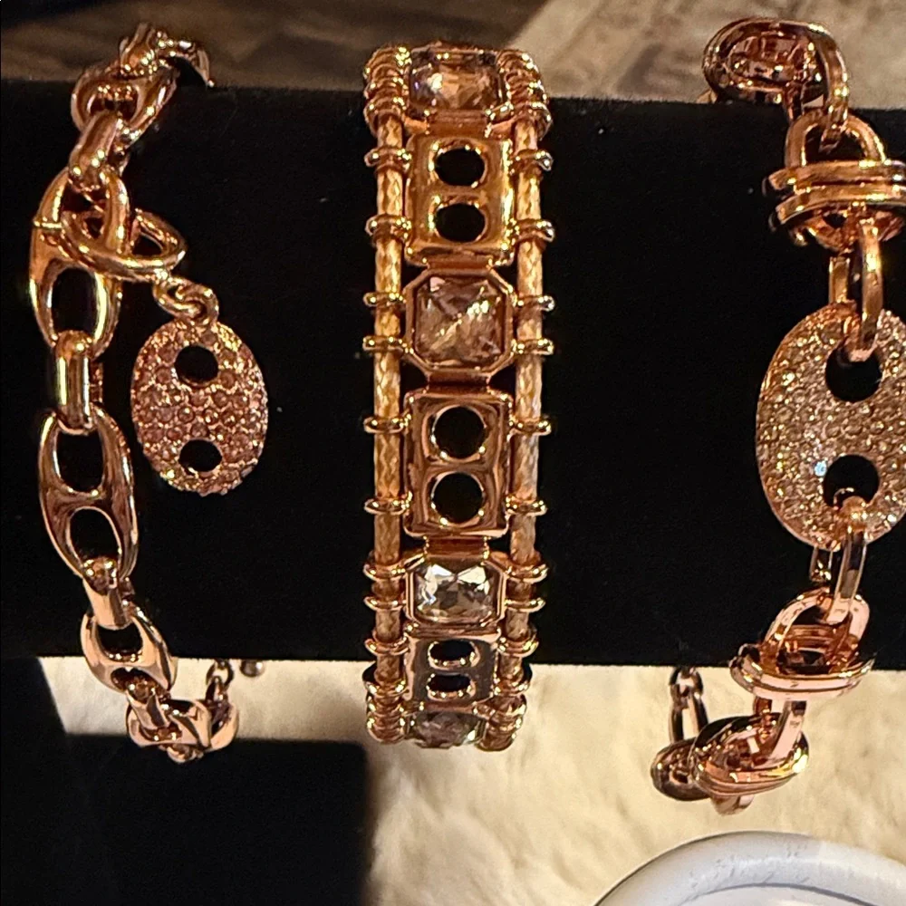 Rose Gold Crystal Link Bracelet Set - Women Jewelry - Picture 2 of 5